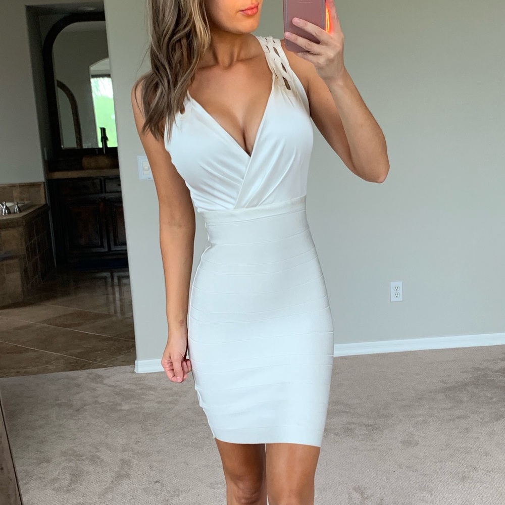 Wow Couture White Bandage Surplice Wrap Dress